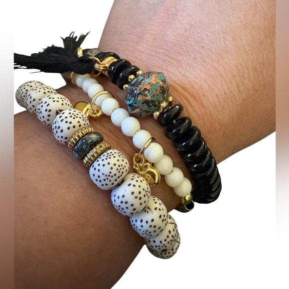 Jewelry - Three Beaded Stacking Bracelets with Tassel